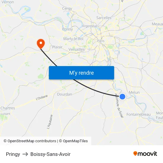 Pringy to Boissy-Sans-Avoir map