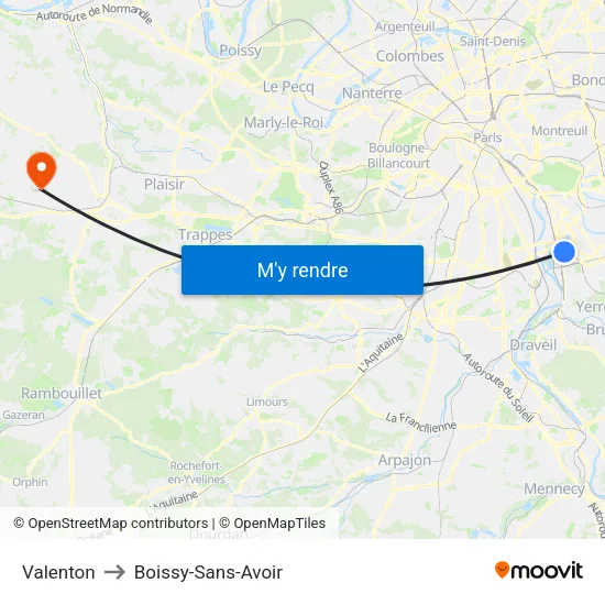 Valenton to Boissy-Sans-Avoir map