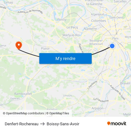 Denfert-Rochereau to Boissy-Sans-Avoir map