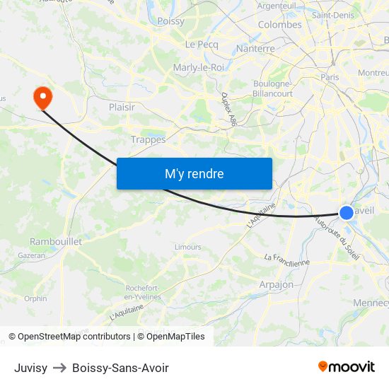 Juvisy to Boissy-Sans-Avoir map