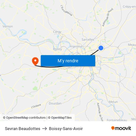 Sevran Beaudottes to Boissy-Sans-Avoir map