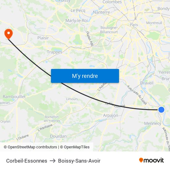 Corbeil-Essonnes to Boissy-Sans-Avoir map