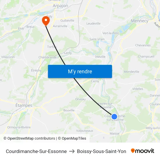 Courdimanche-Sur-Essonne to Boissy-Sous-Saint-Yon map
