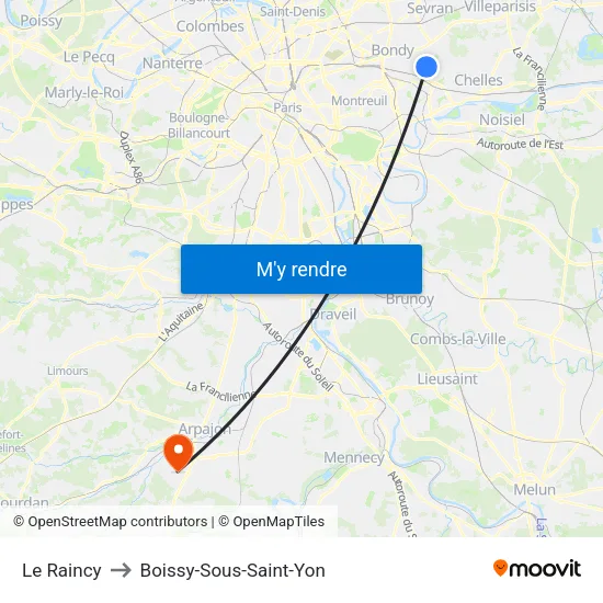 Le Raincy to Boissy-Sous-Saint-Yon map
