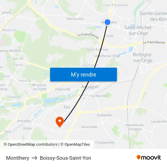 Montlhery to Boissy-Sous-Saint-Yon map