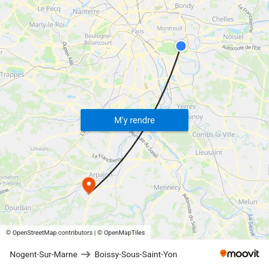 Nogent-Sur-Marne to Boissy-Sous-Saint-Yon map
