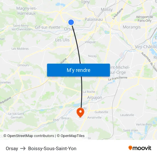 Orsay to Boissy-Sous-Saint-Yon map