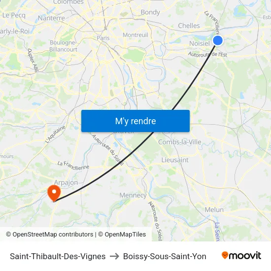 Saint-Thibault-Des-Vignes to Boissy-Sous-Saint-Yon map