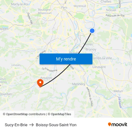 Sucy-En-Brie to Boissy-Sous-Saint-Yon map