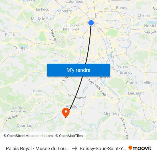 Palais Royal - Musée du Louvre to Boissy-Sous-Saint-Yon map