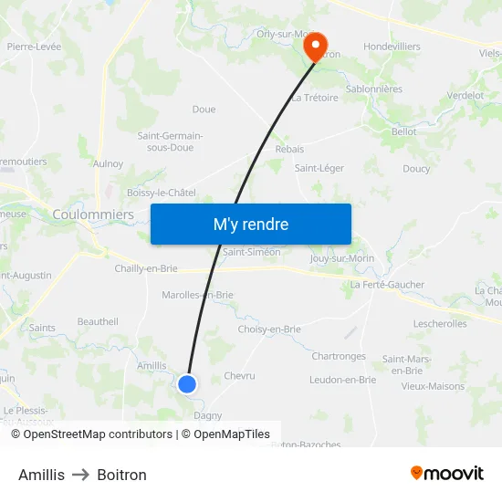 Amillis to Boitron map