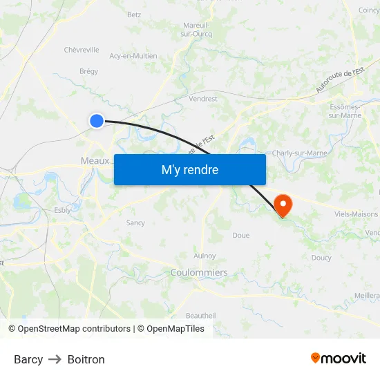Barcy to Boitron map