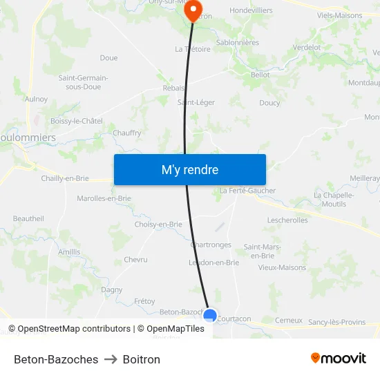 Beton-Bazoches to Boitron map