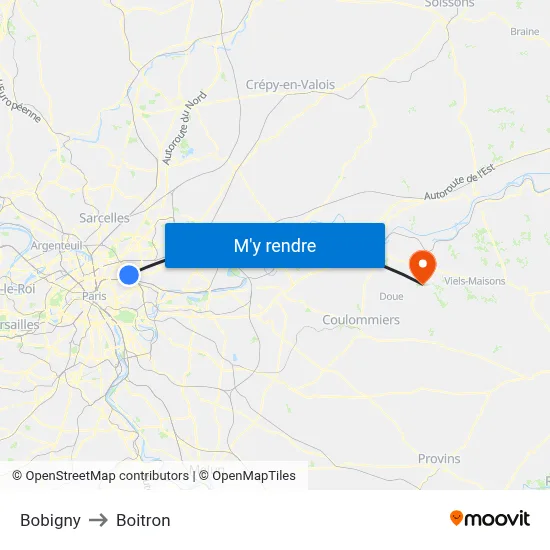 Bobigny to Boitron map