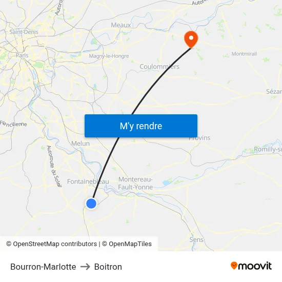 Bourron-Marlotte to Boitron map