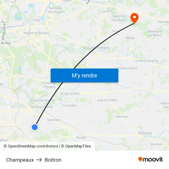 Champeaux to Boitron map