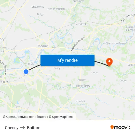 Chessy to Boitron map