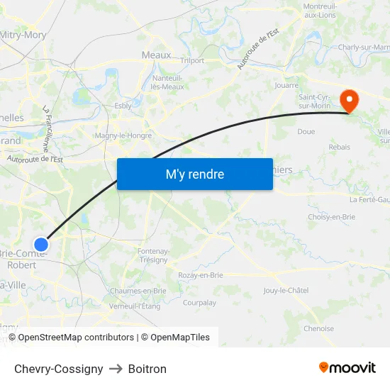 Chevry-Cossigny to Boitron map