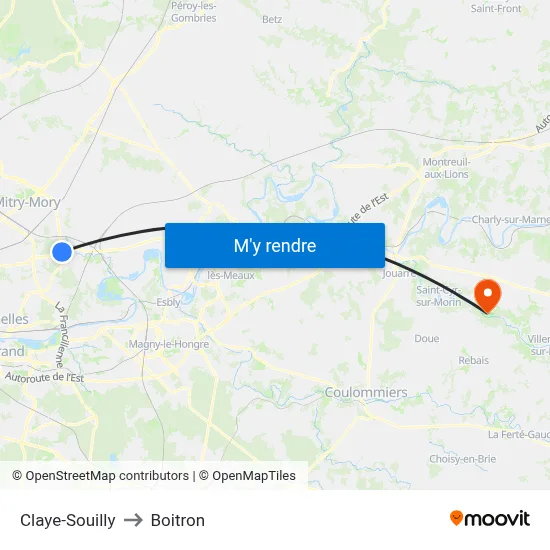 Claye-Souilly to Boitron map