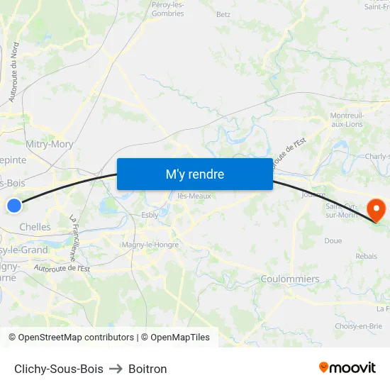 Clichy-Sous-Bois to Boitron map
