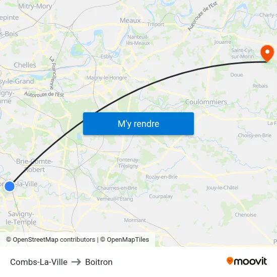 Combs-La-Ville to Boitron map