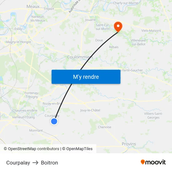 Courpalay to Boitron map