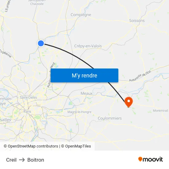 Creil to Boitron map