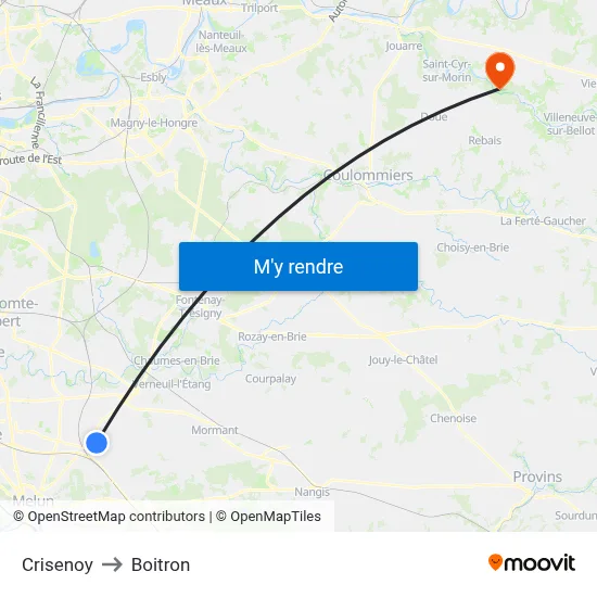Crisenoy to Boitron map