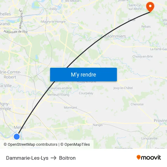 Dammarie-Les-Lys to Boitron map