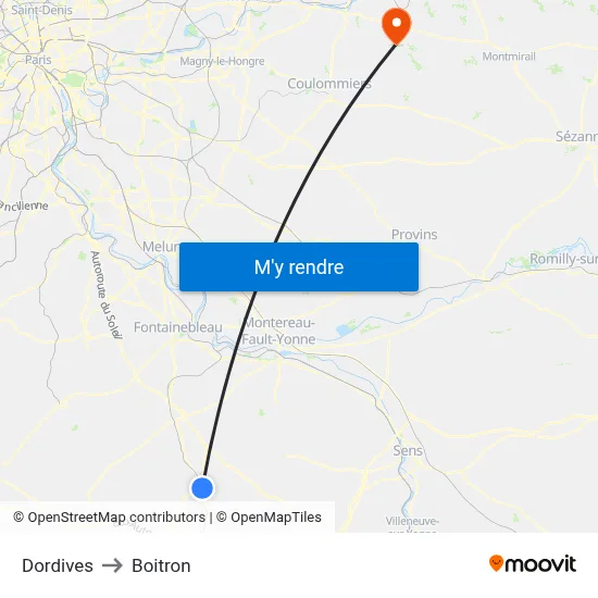 Dordives to Boitron map