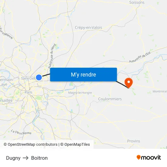 Dugny to Boitron map