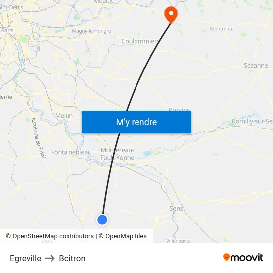 Egreville to Boitron map