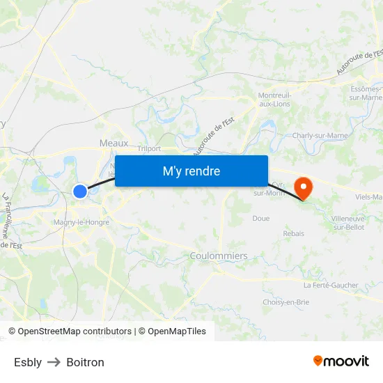 Esbly to Boitron map