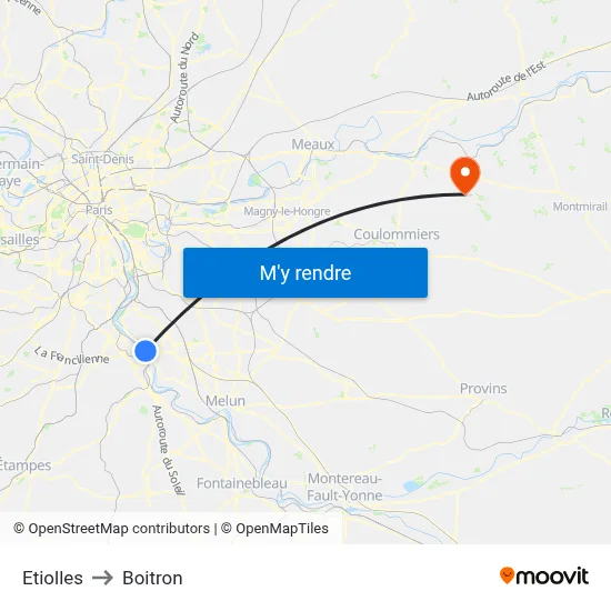 Etiolles to Boitron map