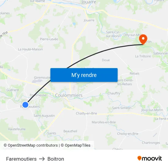 Faremoutiers to Boitron map