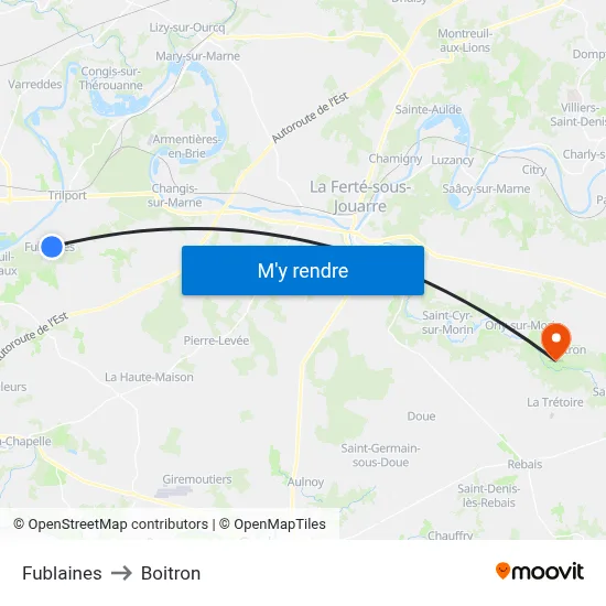 Fublaines to Boitron map
