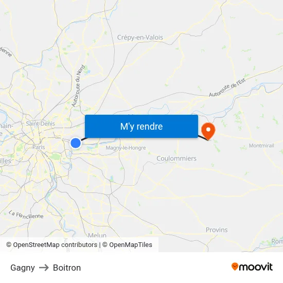 Gagny to Boitron map