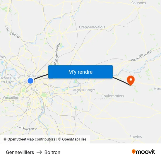 Gennevilliers to Boitron map