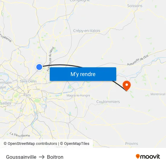 Goussainville to Boitron map