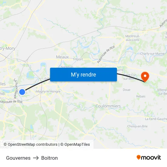 Gouvernes to Boitron map
