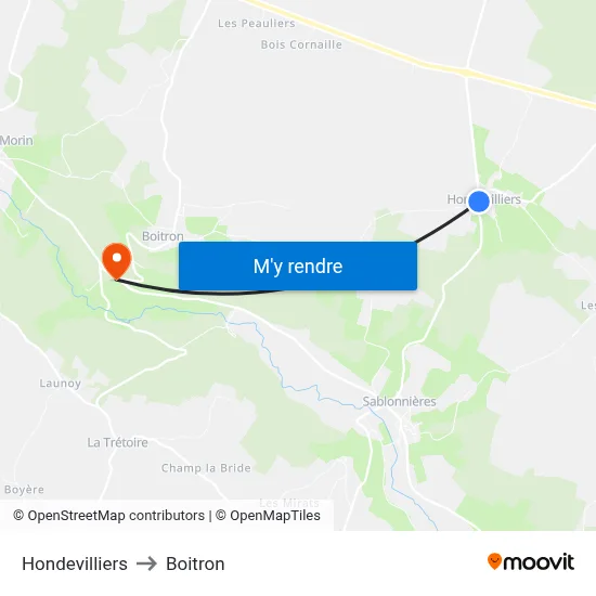 Hondevilliers to Boitron map