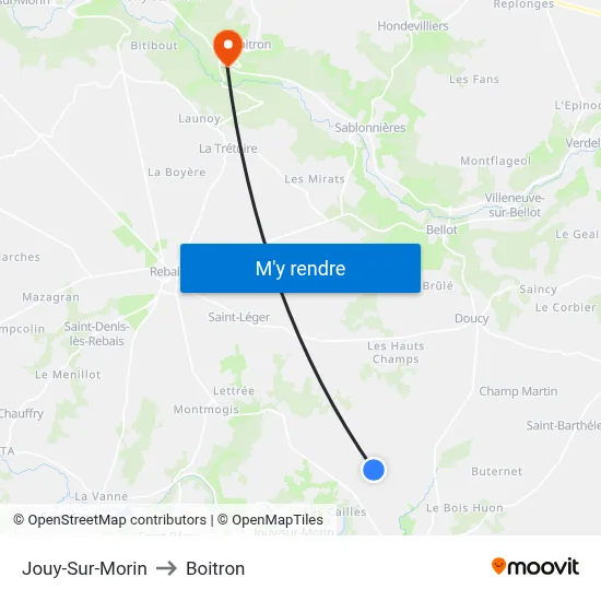 Jouy-Sur-Morin to Boitron map