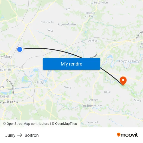 Juilly to Boitron map
