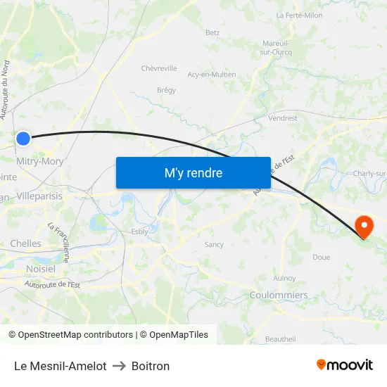 Le Mesnil-Amelot to Boitron map