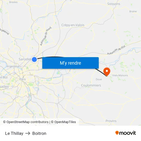 Le Thillay to Boitron map