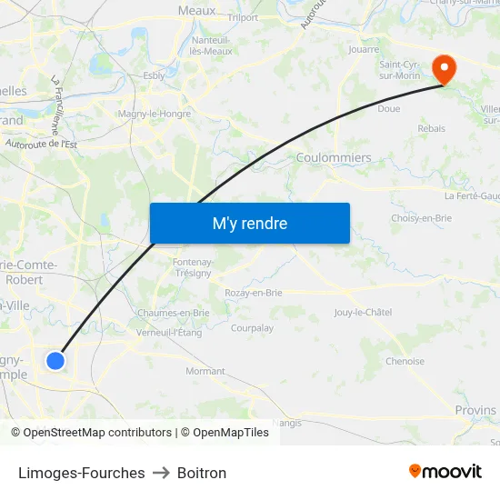 Limoges-Fourches to Boitron map