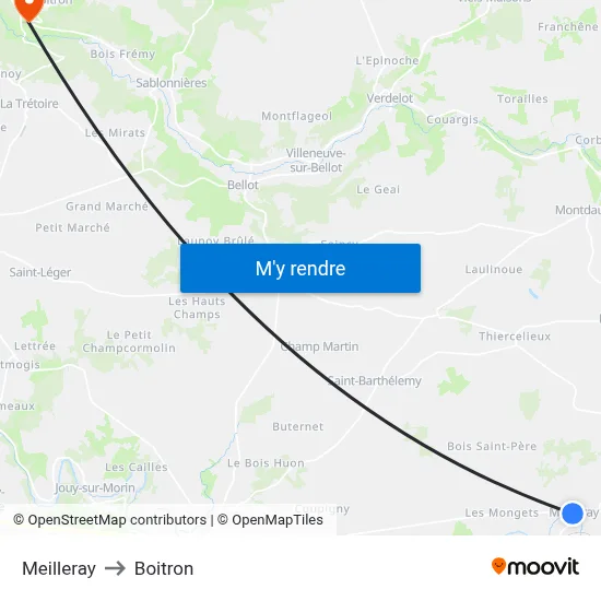 Meilleray to Boitron map