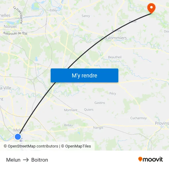 Melun to Boitron map