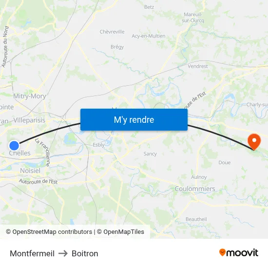 Montfermeil to Boitron map