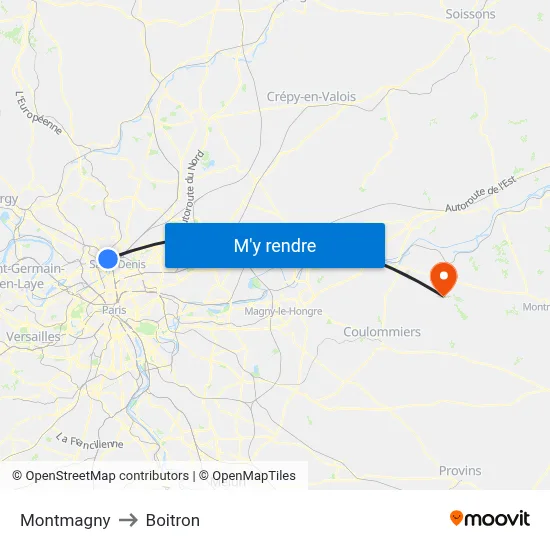 Montmagny to Boitron map